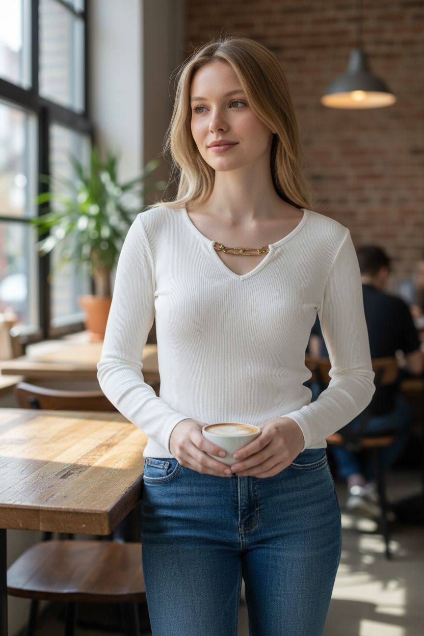 Golden Link Ribbed White Top