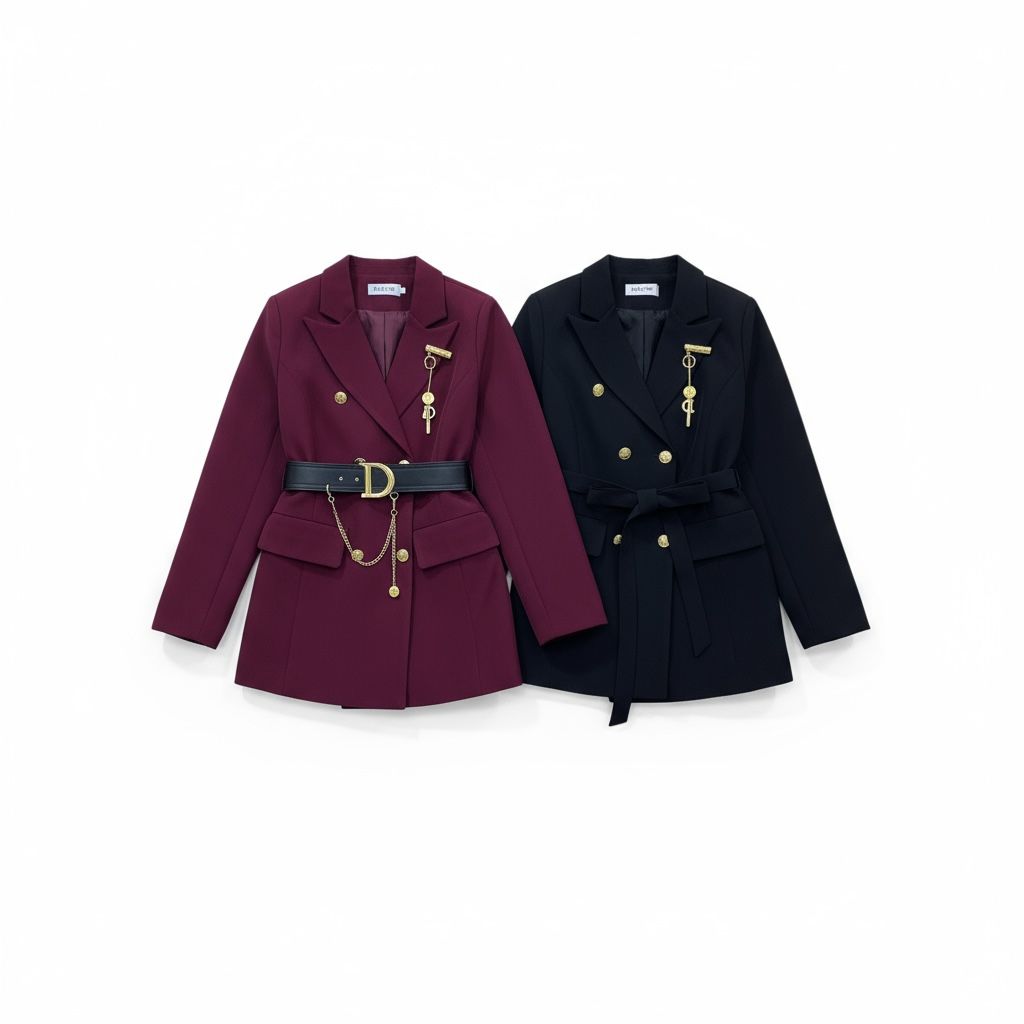 Chain Detail Belted Blazer