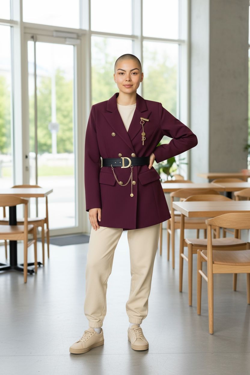 Chain Detail Belted Blazer